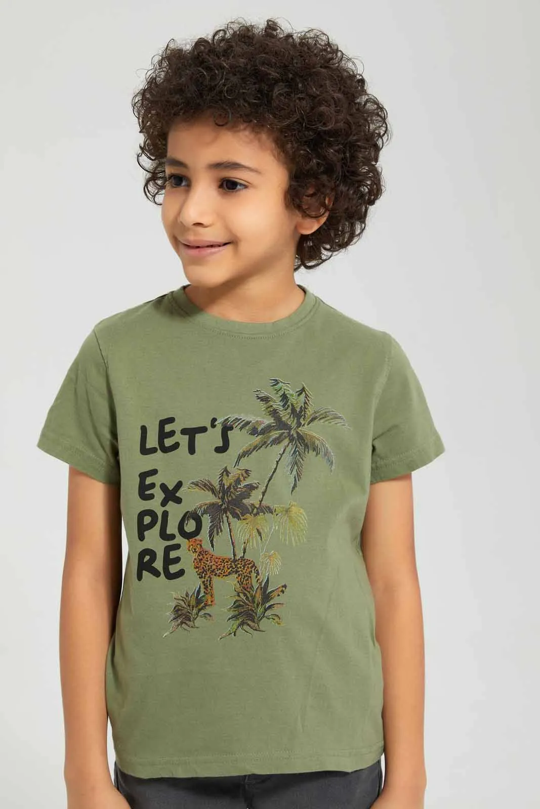 White And Olive Safari Print T-Shirt And Shirt Set (2 Piece)