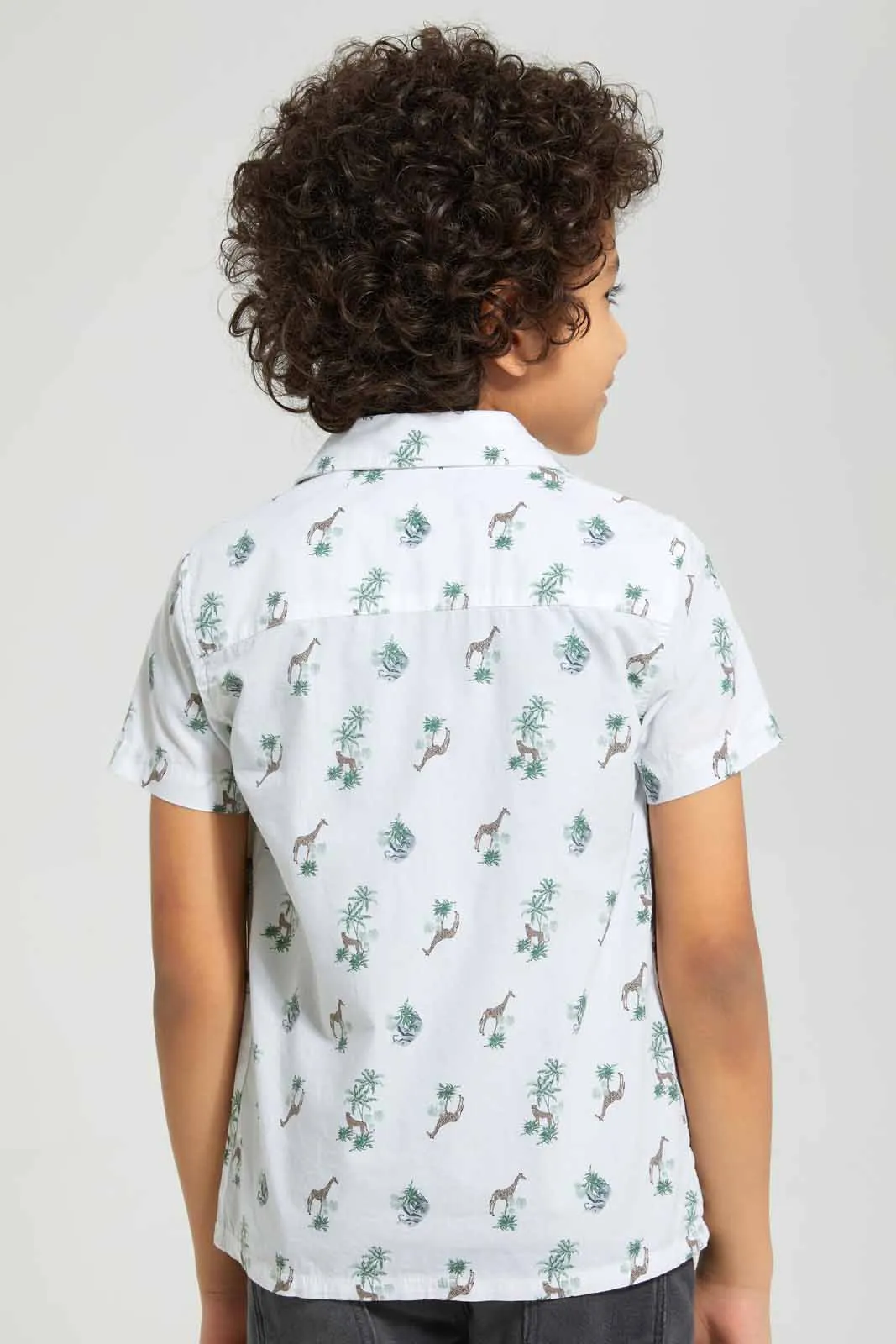White And Olive Safari Print T-Shirt And Shirt Set (2 Piece)