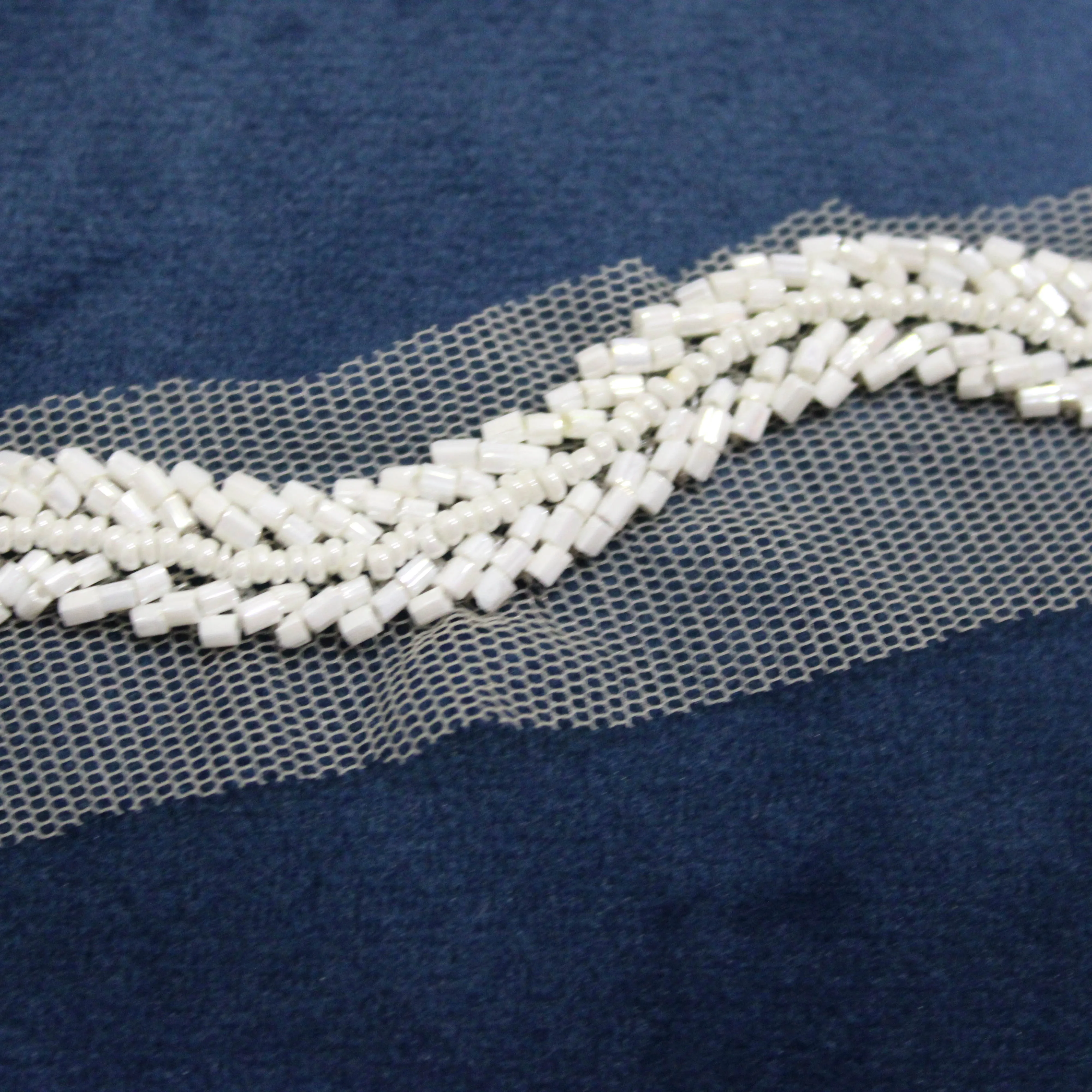 White Beads Work Embellished Handwork Trim (Wholesale)
