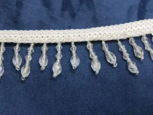 White Crystal Beads Handwork Beaded Lace