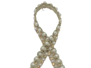 White Golden Designer Stone Work Embroidered Border