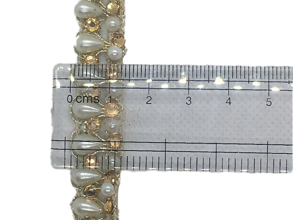 White Golden Designer Stone Work Embroidered Border