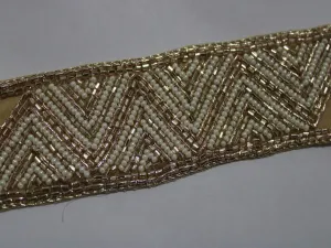 White Golden Pearl and Beads Work Embroidered Border
