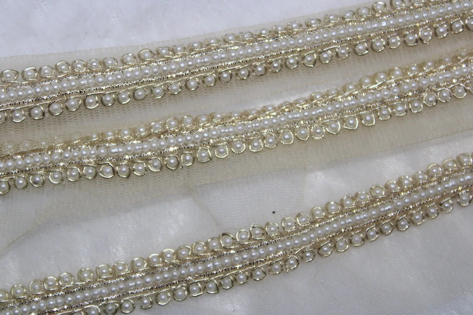 White Pearl Embellished Handwork Trim (Wholesale)
