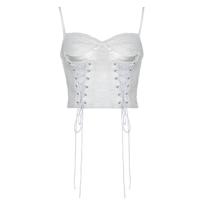 White Strap Tie Up Bandage Corset Top