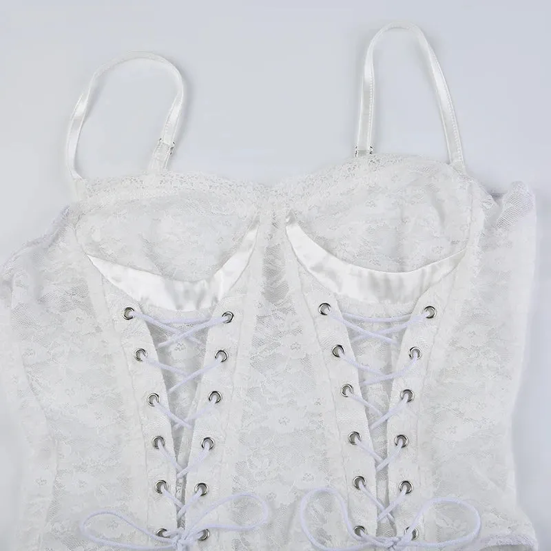 White Strap Tie Up Bandage Corset Top