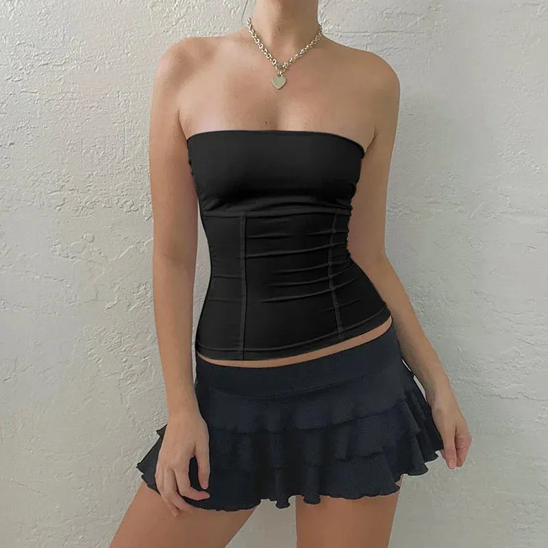 Women Solid Strapless Corset Form-Fitting Top