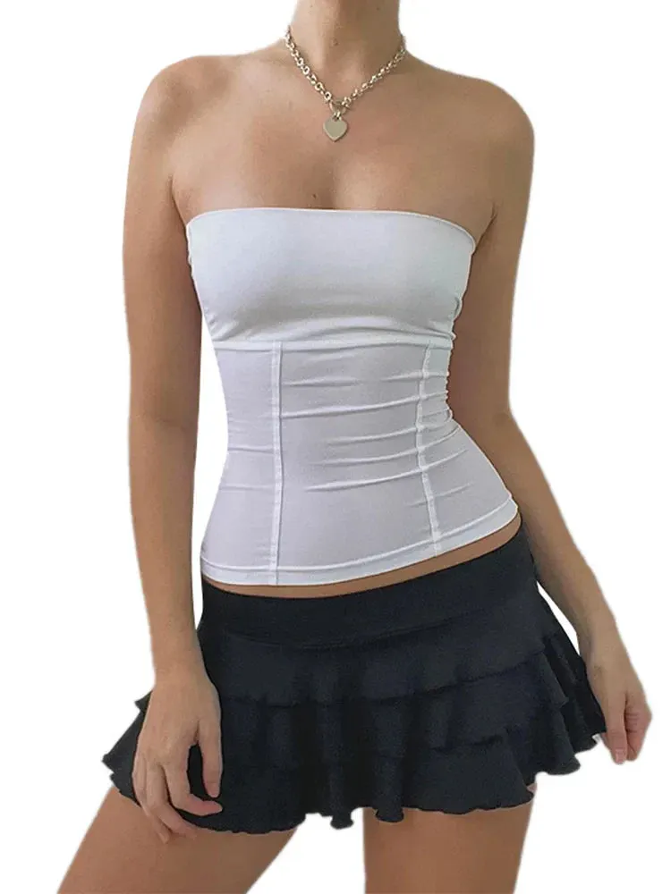 Women Solid Strapless Corset Form-Fitting Top
