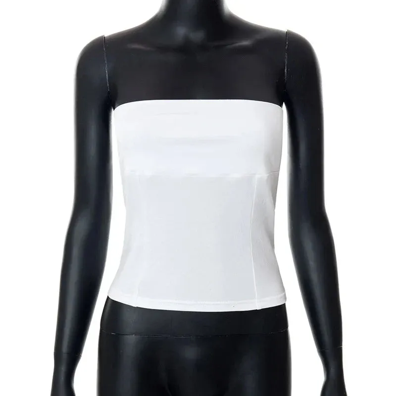 Women Solid Strapless Corset Form-Fitting Top