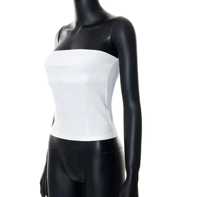 Women Solid Strapless Corset Form-Fitting Top