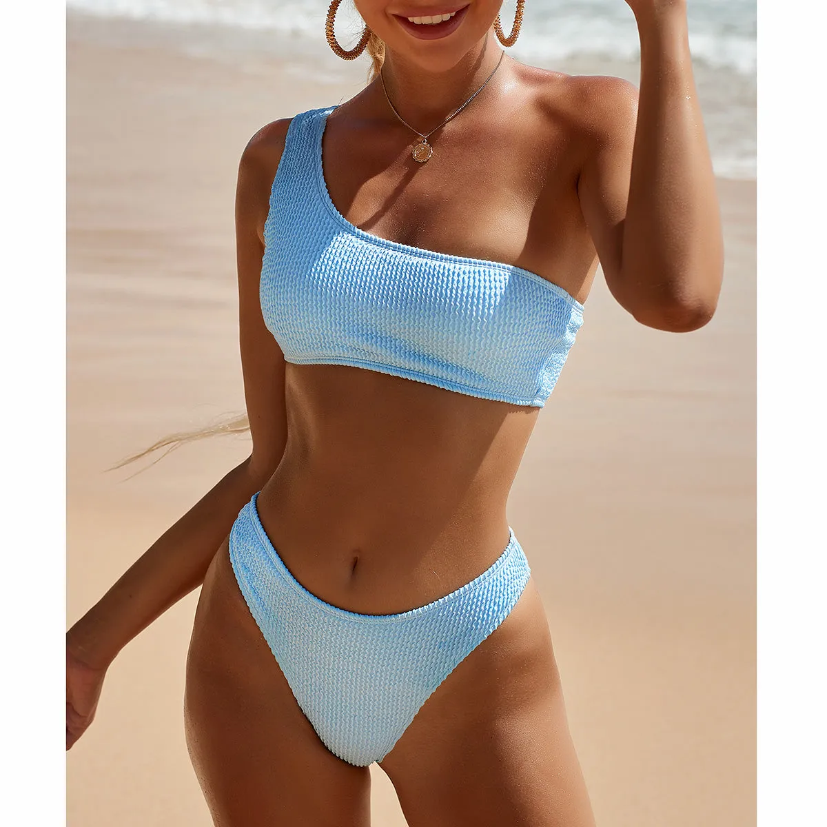 Women Swimsuits Female Sexy Bikini One Shoulder Bikinis Set High Waist Swimwear
