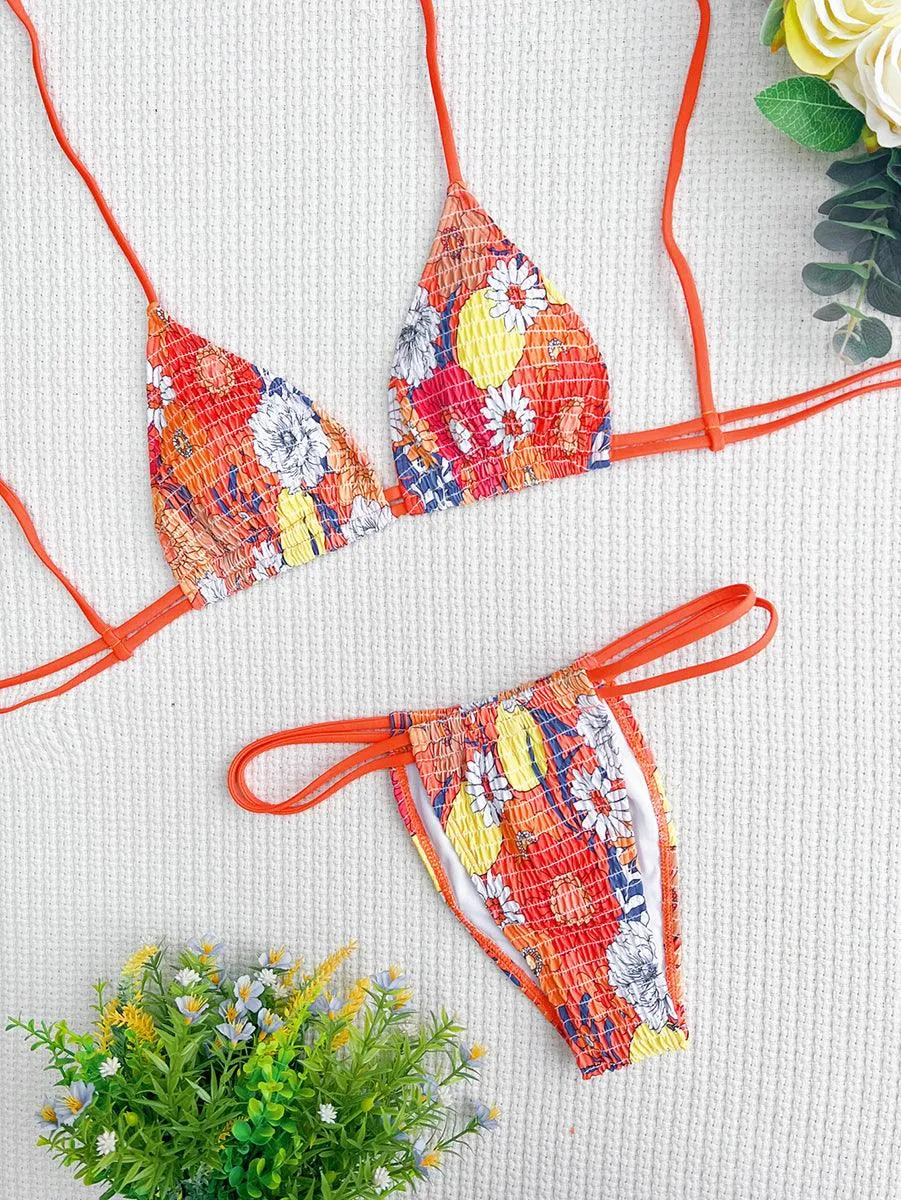 Women's Floral Micro Bikini - String Swimwear with Straps