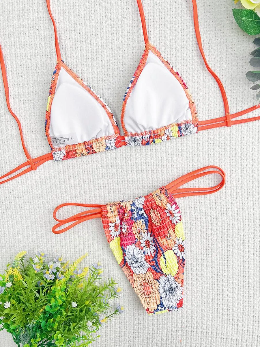Women's Floral Micro Bikini - String Swimwear with Straps