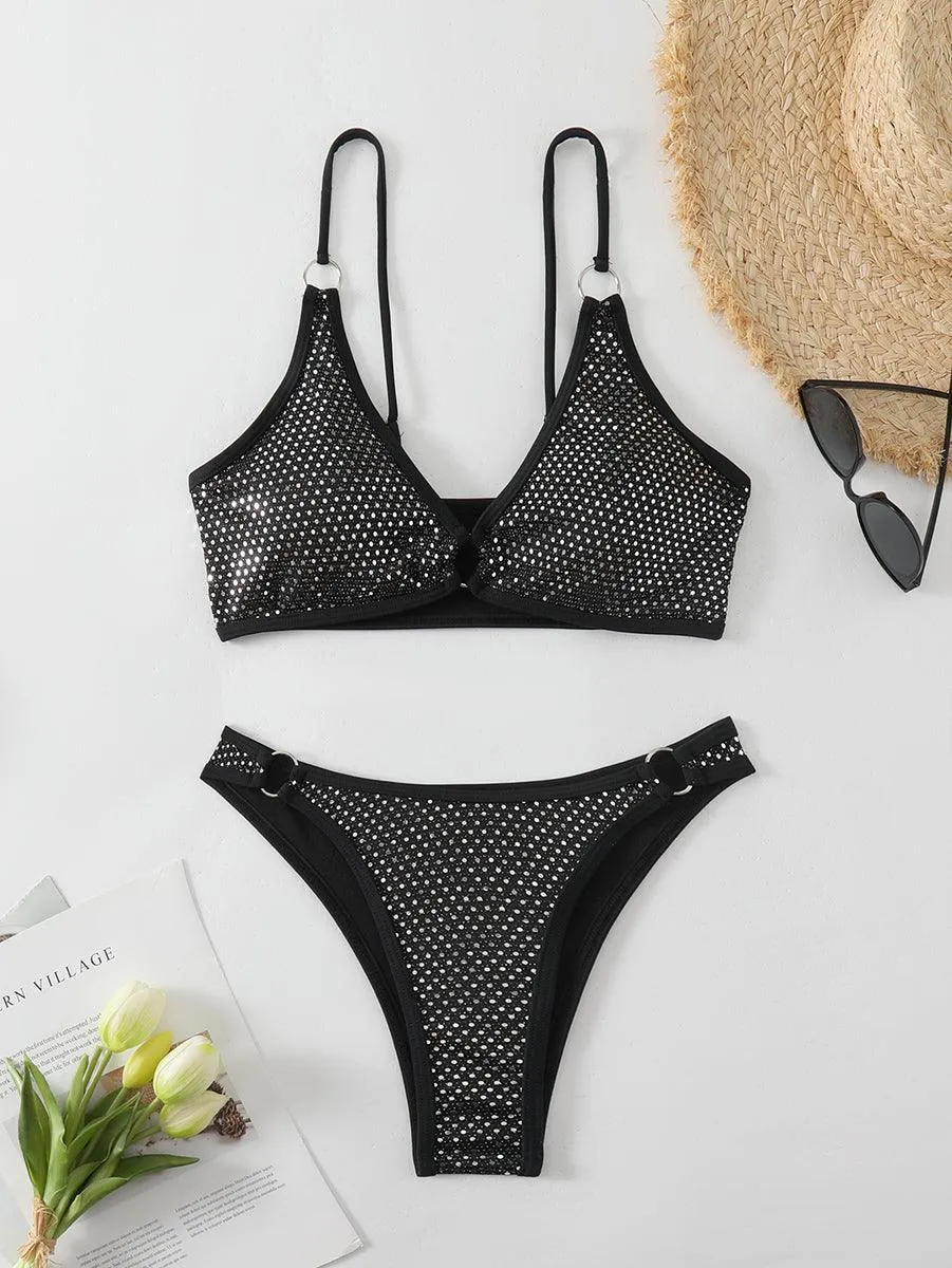 Women's Sexy Bikini Set - Black Sequins Bathing Suit