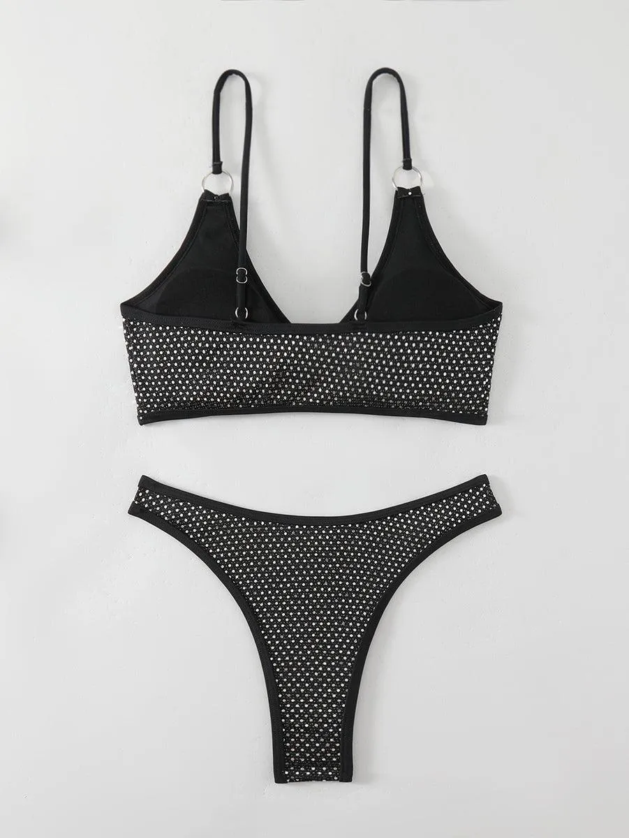 Women's Sexy Bikini Set - Black Sequins Bathing Suit