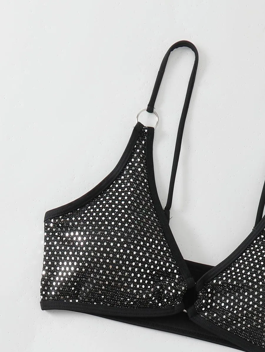 Women's Sexy Bikini Set - Black Sequins Bathing Suit