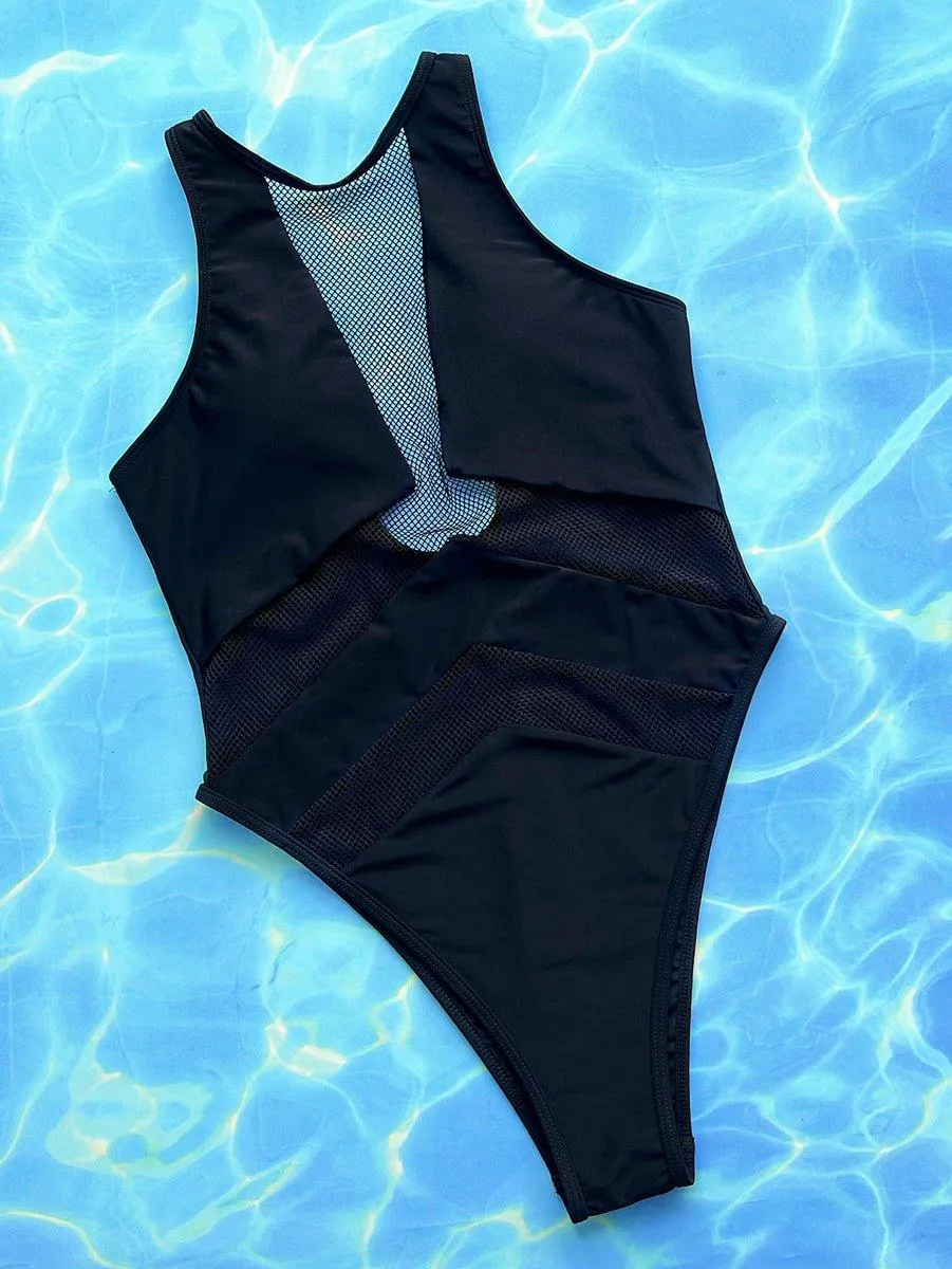 Women's Sexy Black Lace One-Piece Swimsuit - GFIT Bikini Swimwear
