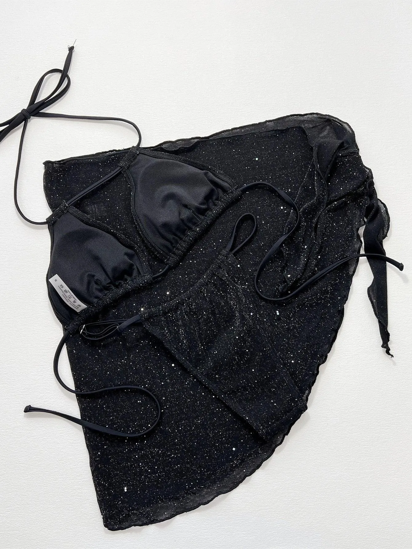 Women's Shiny Black Bikini Set - Designer Swimwear Beachwear with Cover Ups