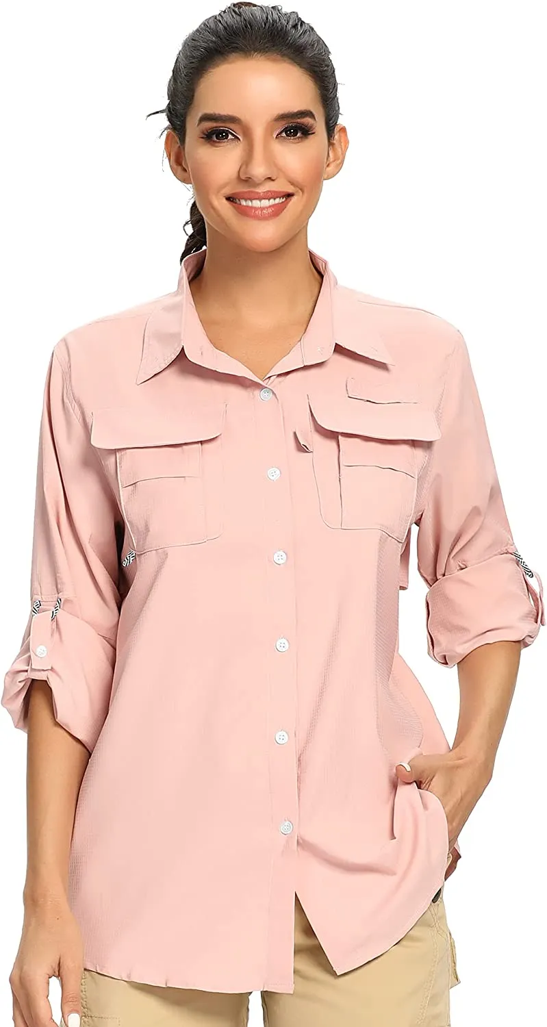 Women's UPF 50  UV Sun Protection Safari Shirt, Long Sleeve