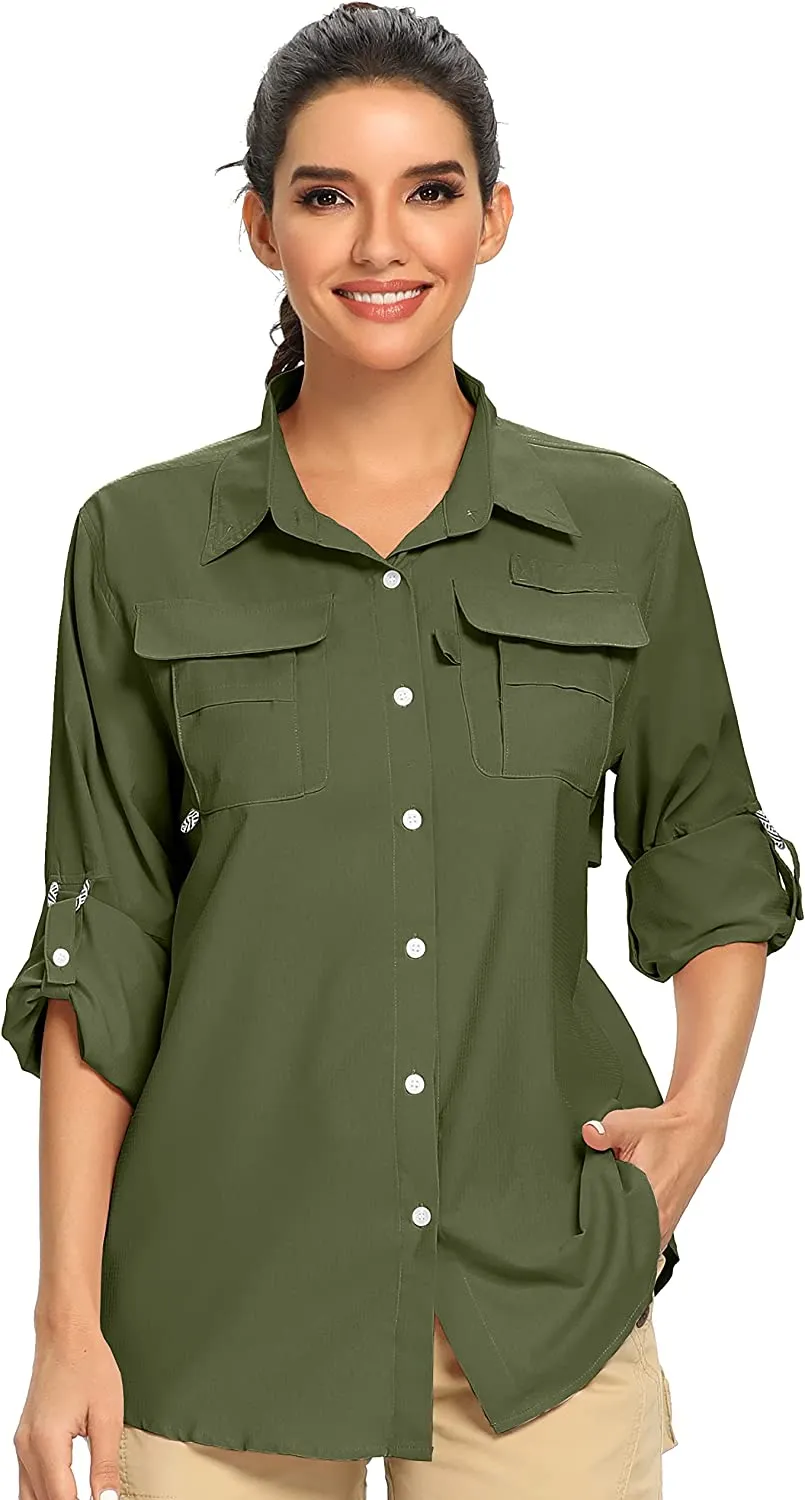 Women's UPF 50  UV Sun Protection Safari Shirt, Long Sleeve