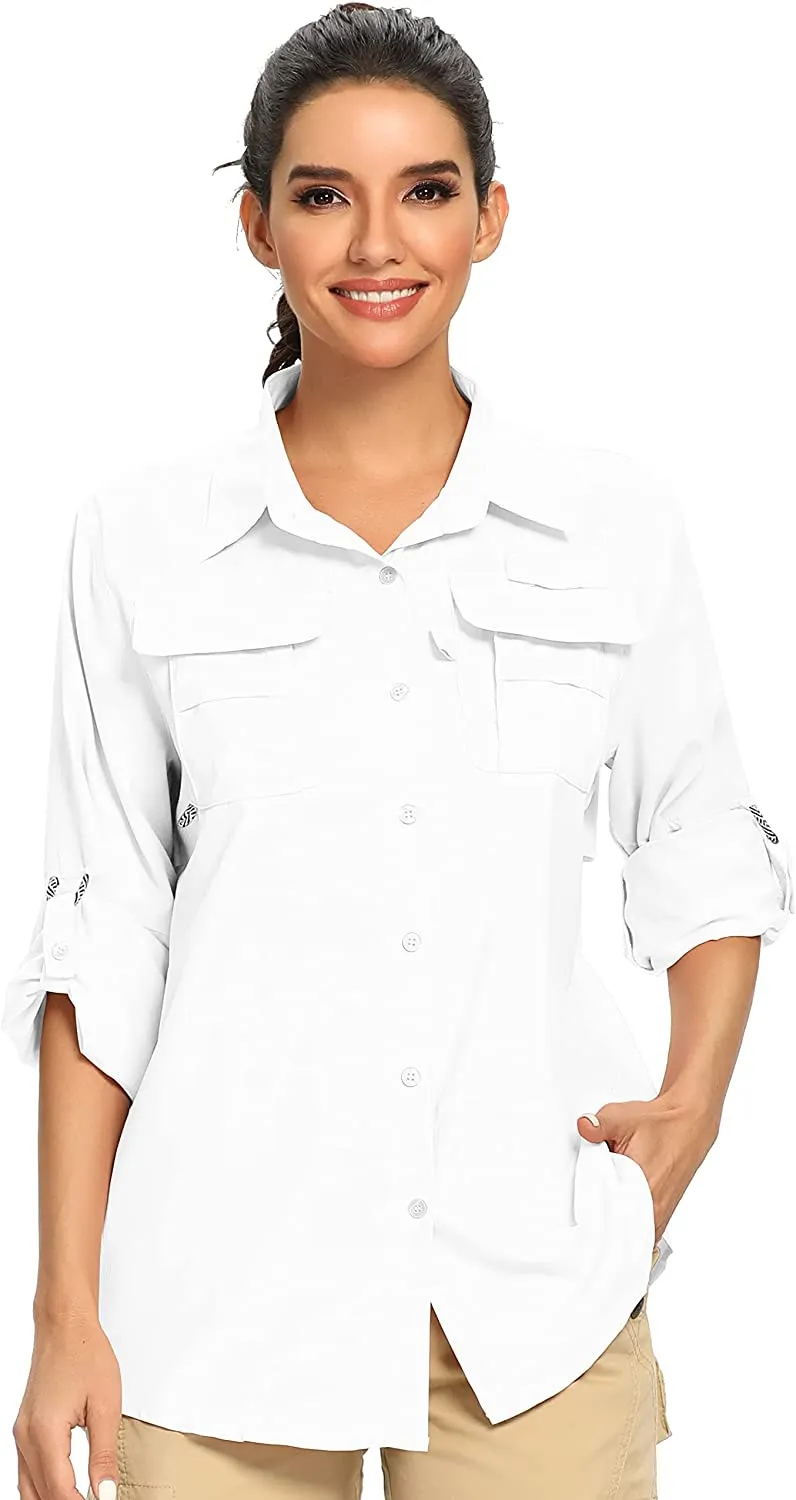 Women's UPF 50  UV Sun Protection Safari Shirt, Long Sleeve