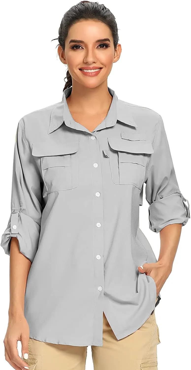 Women's UPF 50  UV Sun Protection Safari Shirt, Long Sleeve