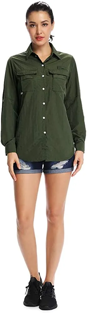 Women's UPF 50  UV Sun Protection Safari Shirt, Long Sleeve