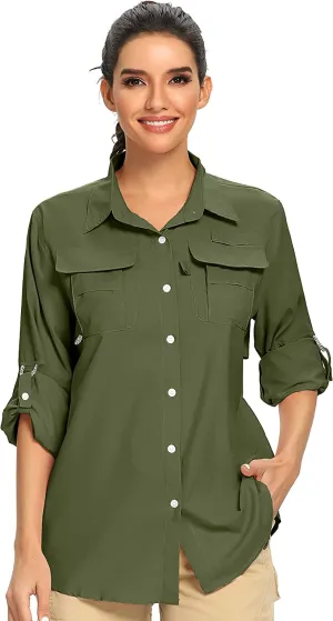 Women's UPF 50  UV Sun Protection Safari Shirt, Long Sleeve