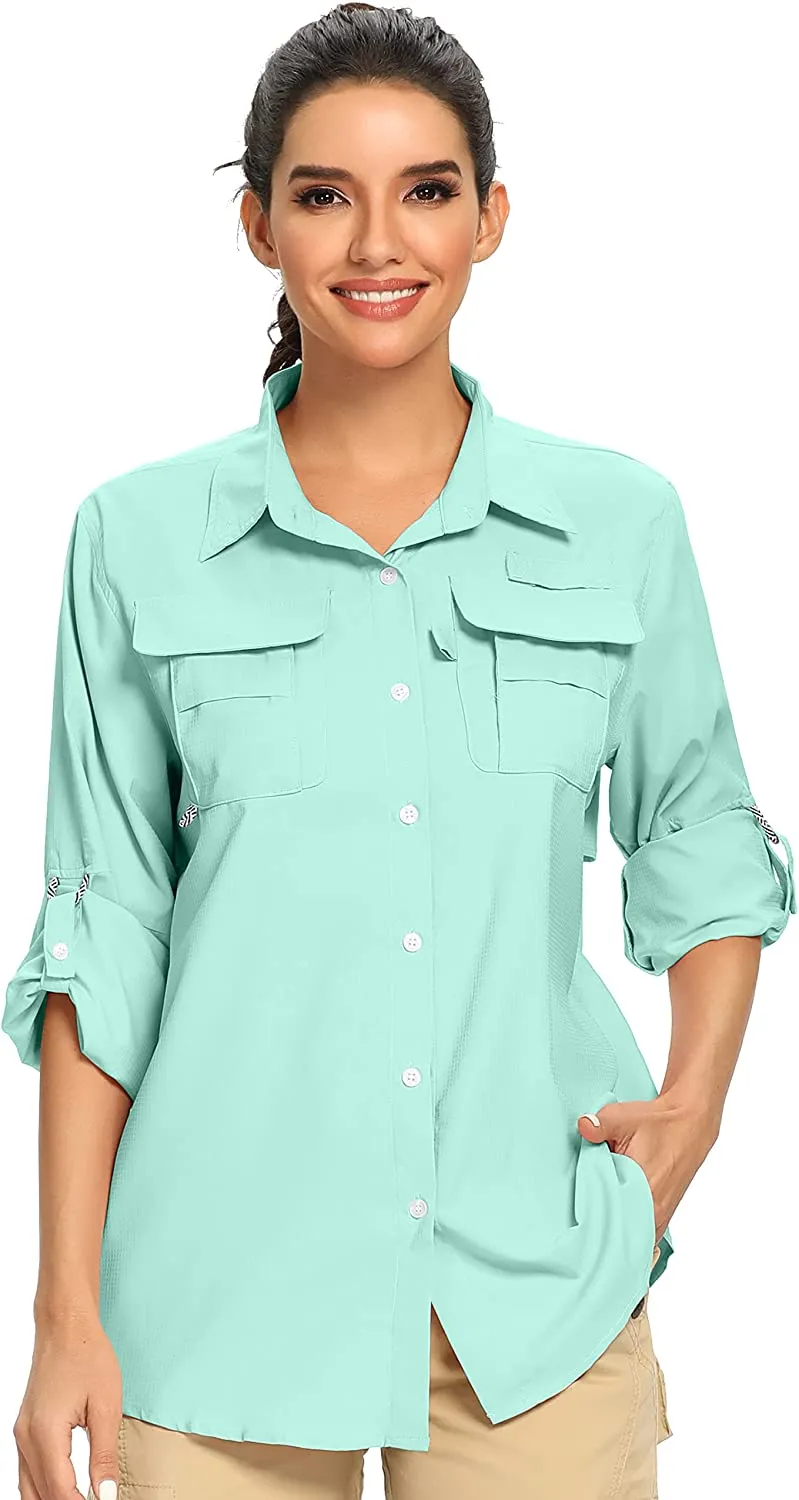 Women's UPF 50  UV Sun Protection Safari Shirt, Long Sleeve