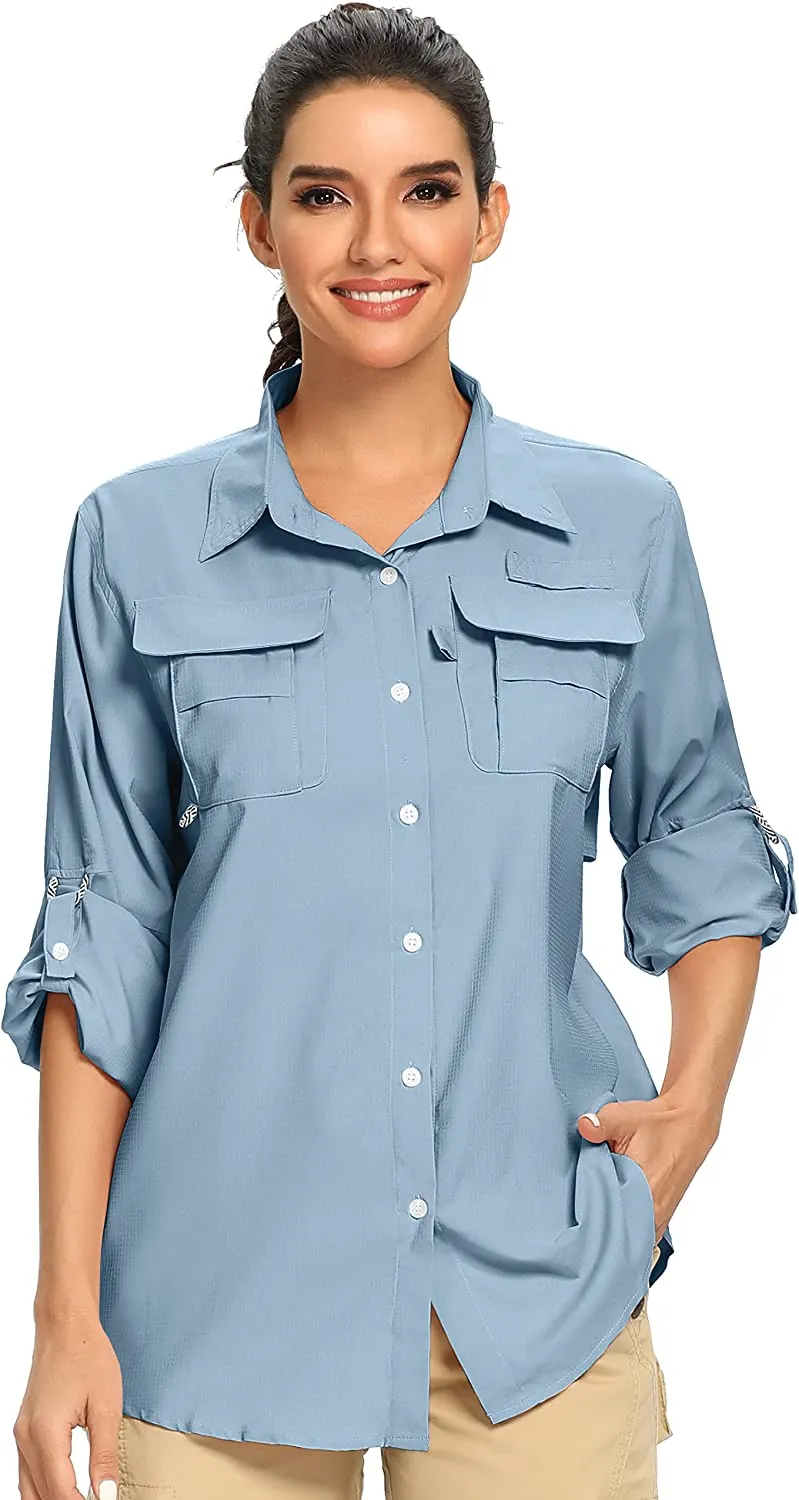 Women's UPF 50  UV Sun Protection Safari Shirt, Long Sleeve