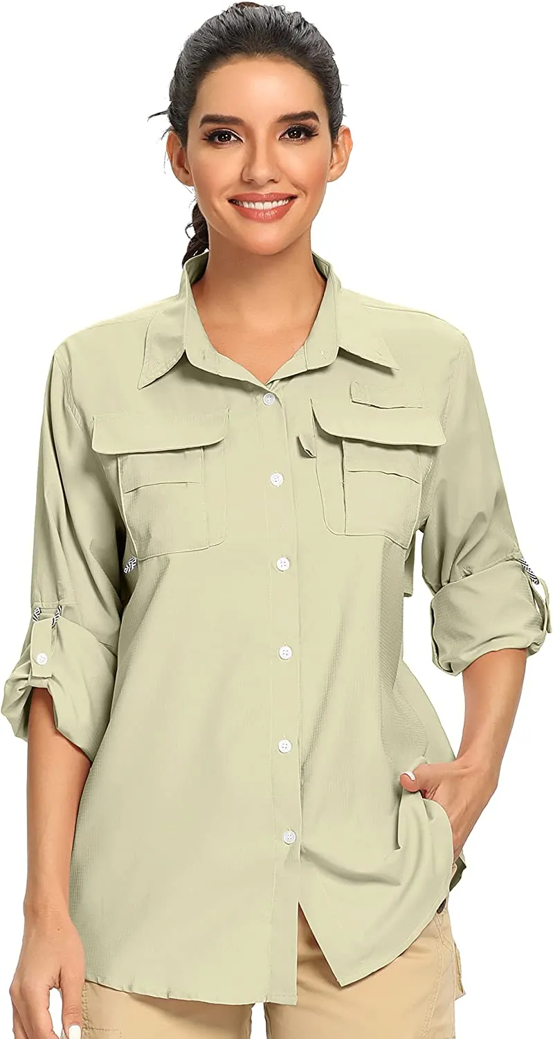 Women's UPF 50  UV Sun Protection Safari Shirt, Long Sleeve