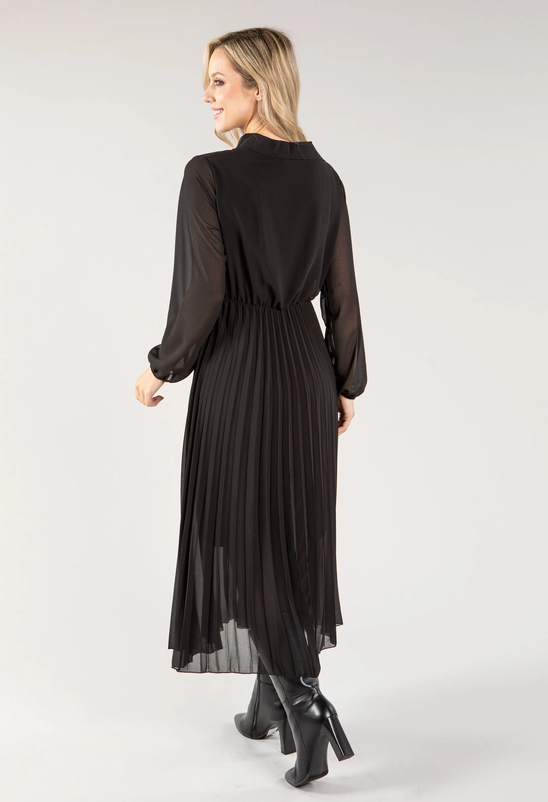 Wrap Bodice Pleated Dress