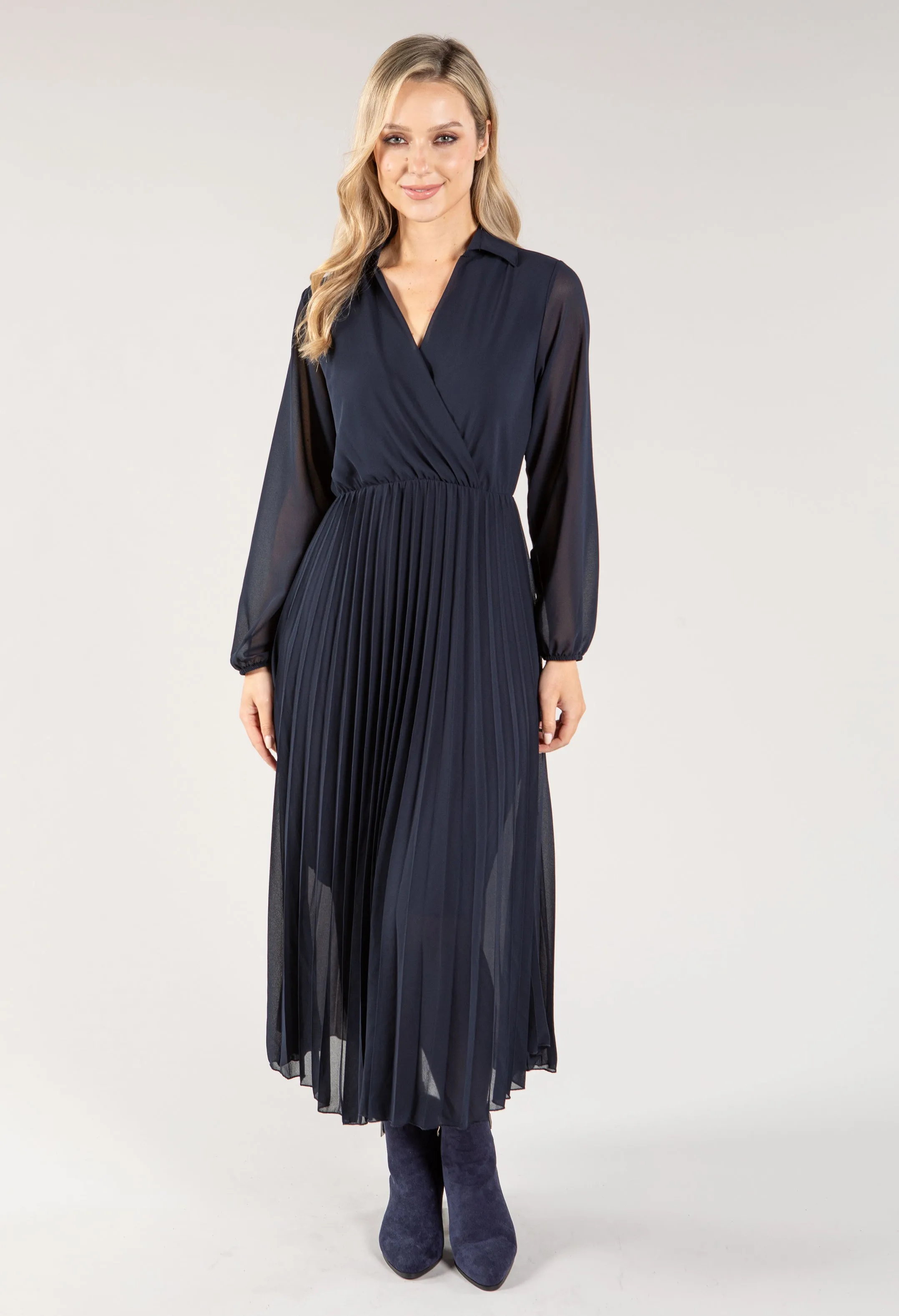 Wrap Bodice Pleated Dress