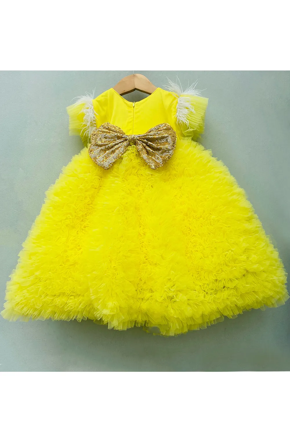 Yellow fish embroidered bow dress