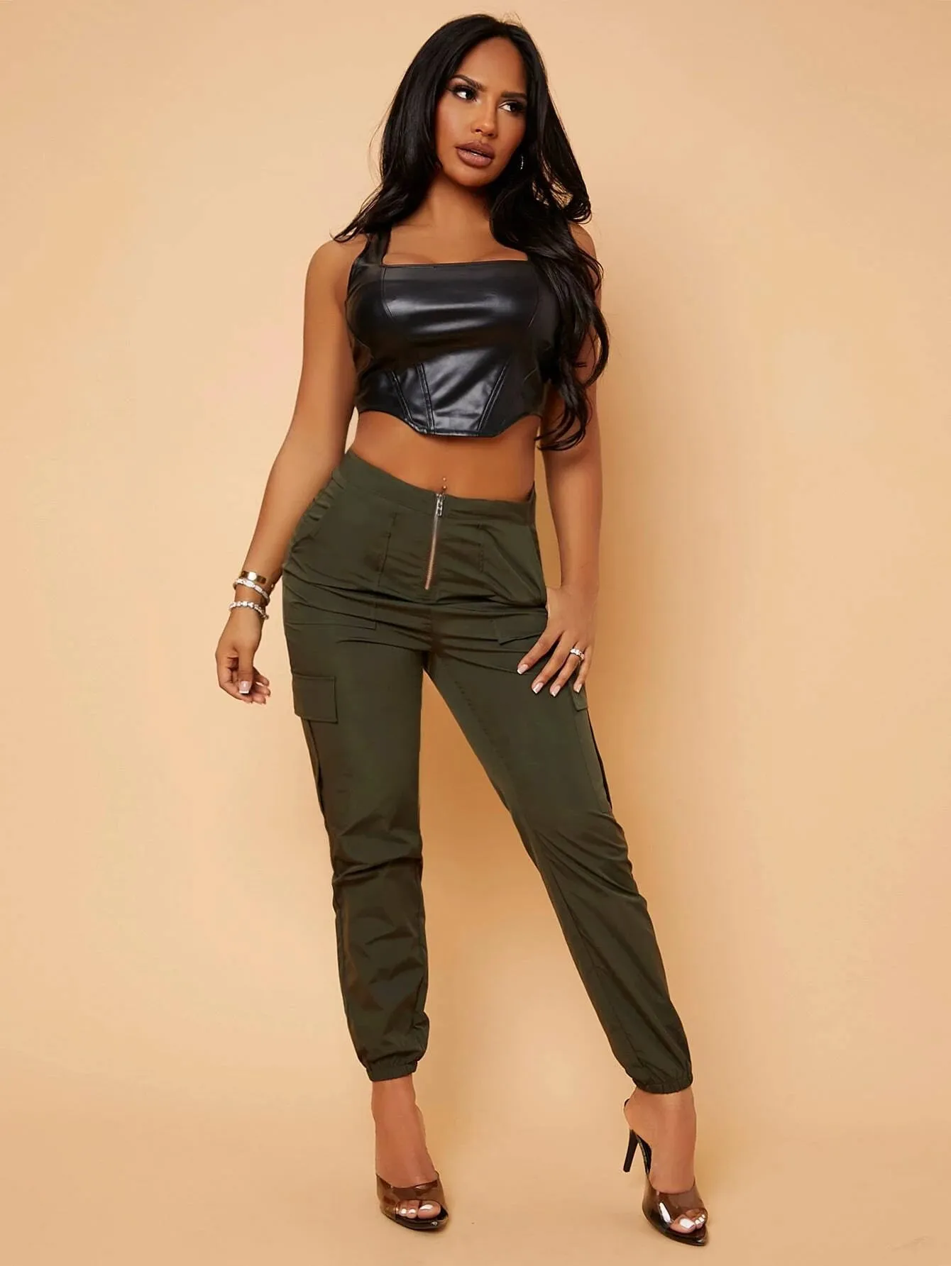 Zip Up Pocket Side Cargo Pants