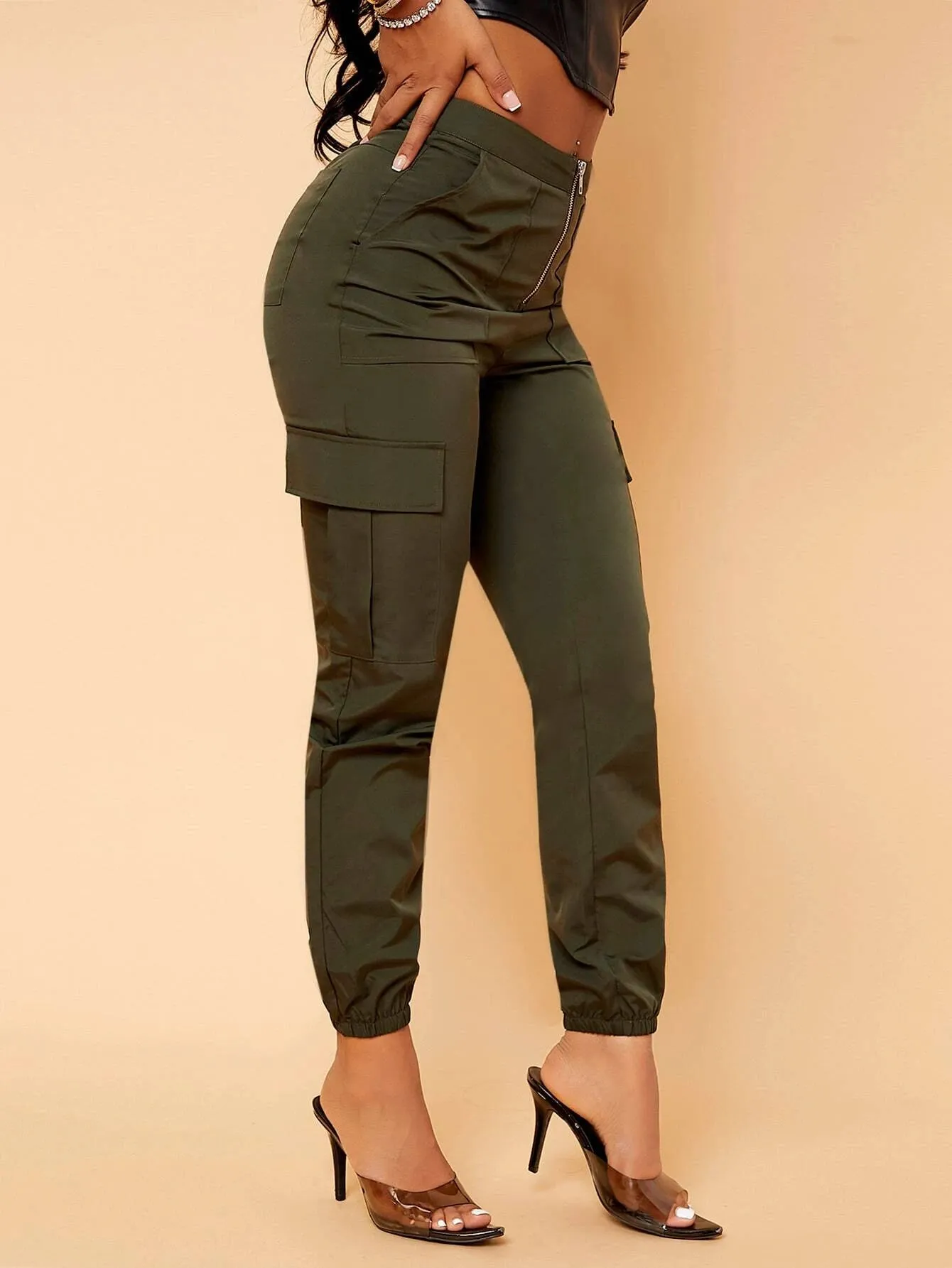 Zip Up Pocket Side Cargo Pants
