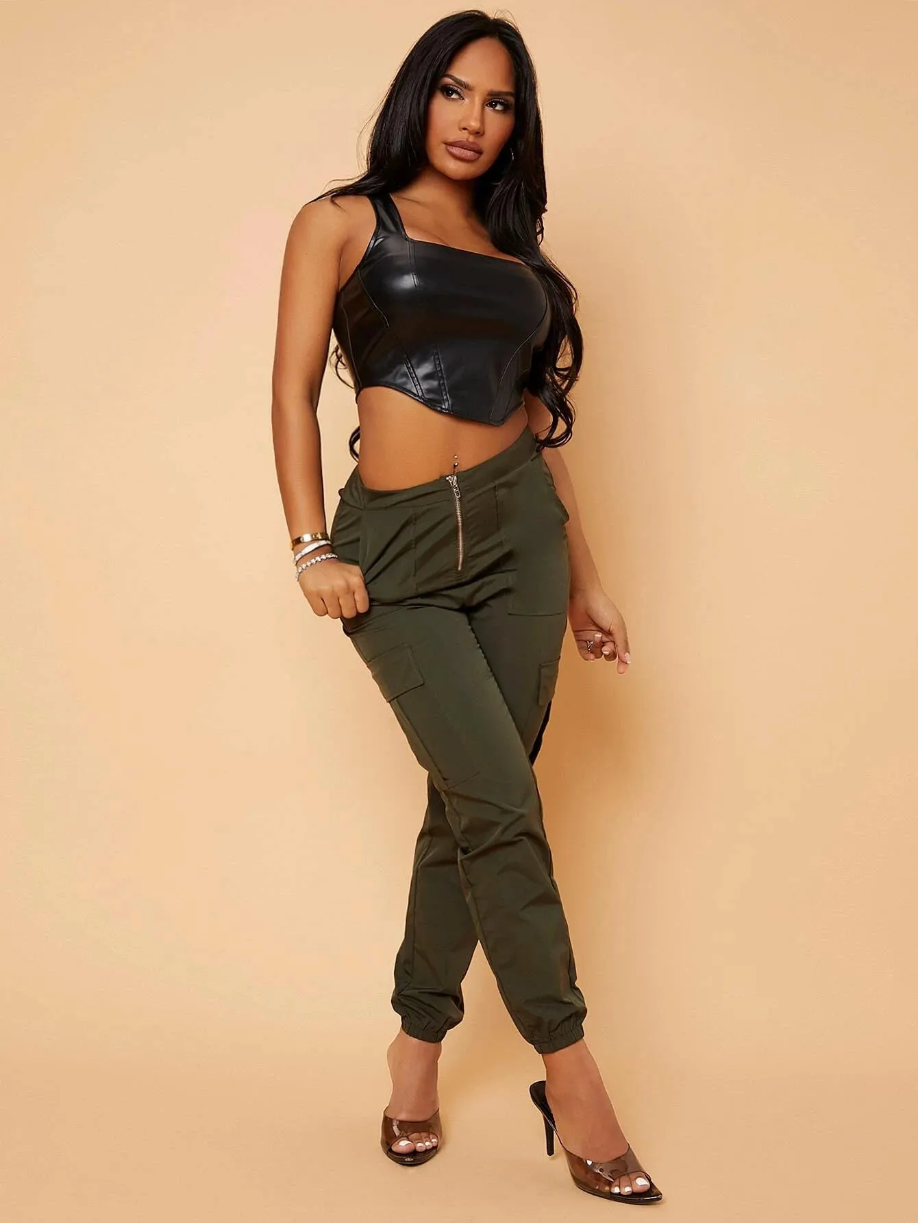 Zip Up Pocket Side Cargo Pants
